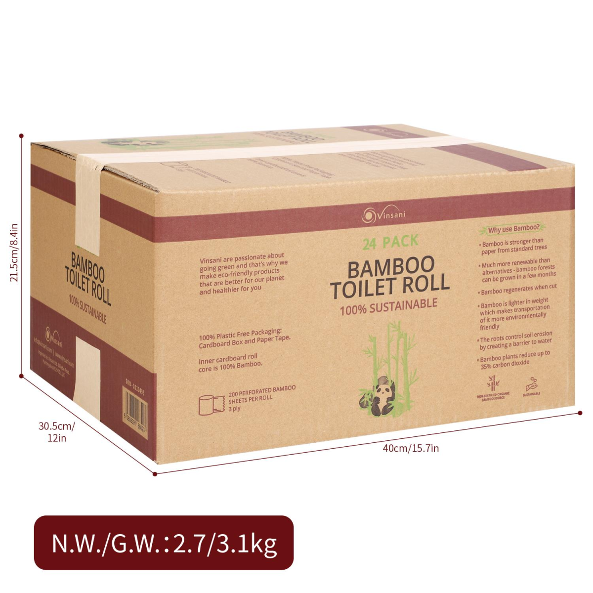 VINSANI BAMBOO TOILET ROLL 24 PACK 1010495